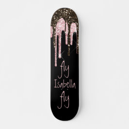 Black Pink Glitzer Girly Sparkle Personalisierter Skateboard