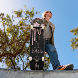 Black Pink Glitzer Girly Sparkle Personalisierter Skateboard