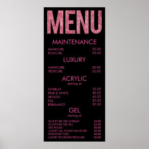Black & Pink Glitzer Salon Menü Wall Poster
