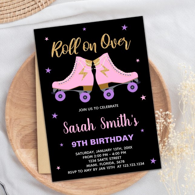 Black Pink Glitzer Skaten Geburtstagseinladungen Einladung (Black Pink Glitter Skating Birthday Invitations)