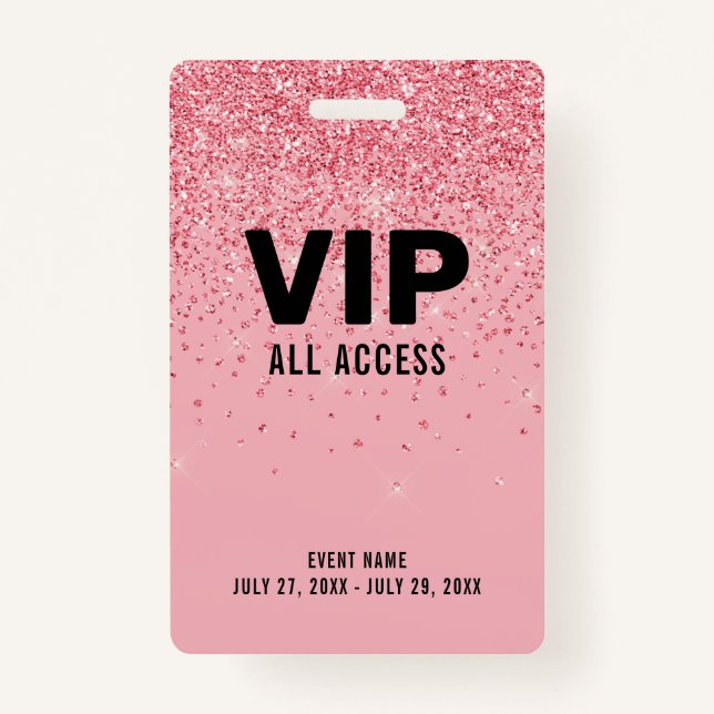 Black Pink Glitzern VIP All Access Pass Event ID Ausweis (Vorderseite)