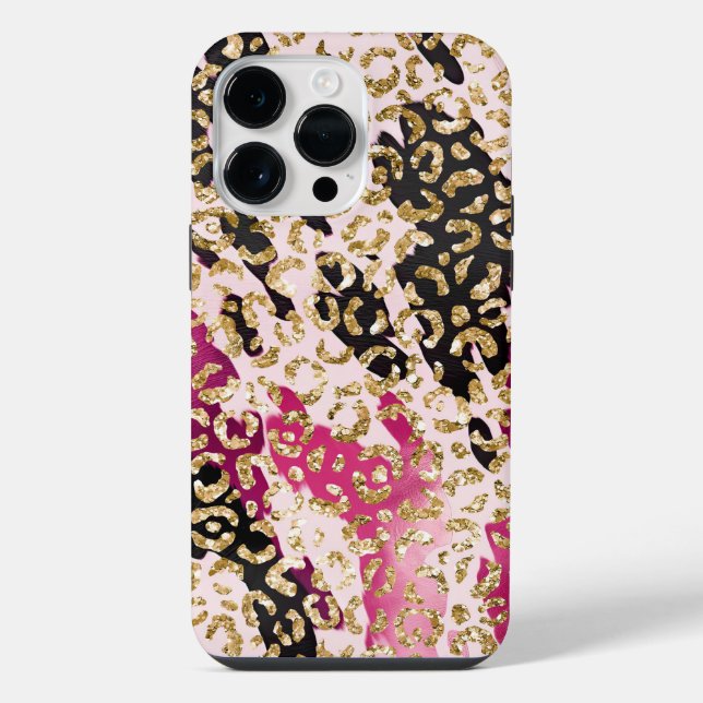 Black Pink Gold Leopard iPhone Hülle (Rückseite)