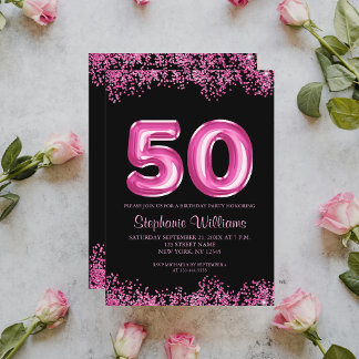 Black Pink Imitats Glitzer 50. Geburtstagsparty Einladung