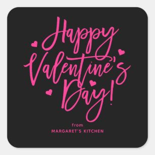 Black Pink Kalligrafie Frohen Valentinstag Quadratischer Aufkleber