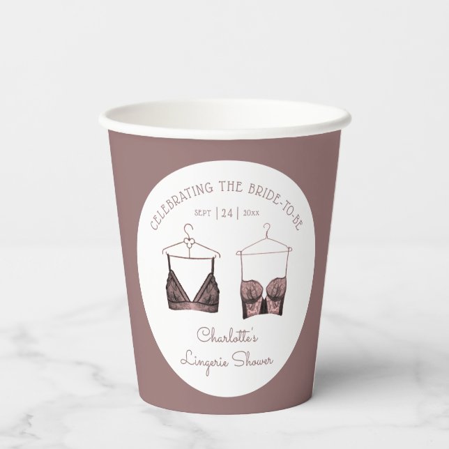 Black Pink Lace Watercolor Lingerie Brautparty Pappbecher (Rückseite)