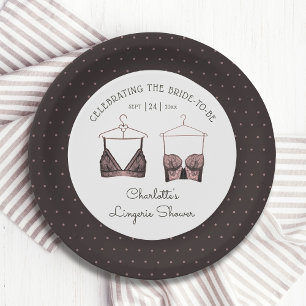 Black Pink Lace Watercolor Lingerie Brautparty Pappteller