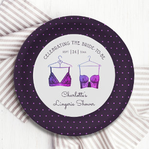 Black Pink Lace Watercolor Lingerie Brautparty Pappteller