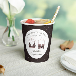 Black Pink Lace Watercolor Lingerie Bridal Show Pappbecher