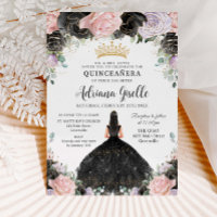 Black Pink Lila Floral Gold Quinceanera Sweet 16