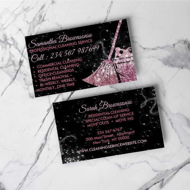 Black Pink Luxury Reinigung Maid Janitorial Visitenkarte (Black Pink Luxury Cleaning Maid Janitorial Business Card)