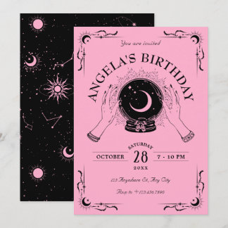 Black Pink Magic Mondkristall Geburtstag Einladung