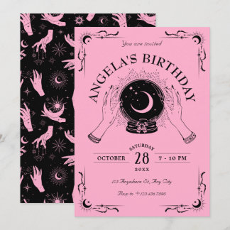 Black Pink Magic Mondkristall Geburtstag Einladung