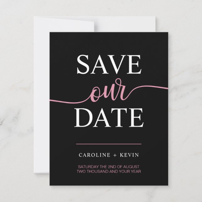 Black Pink Mauve RETTETE UNSER DATENHERZ Save The Date (Vorderseite)