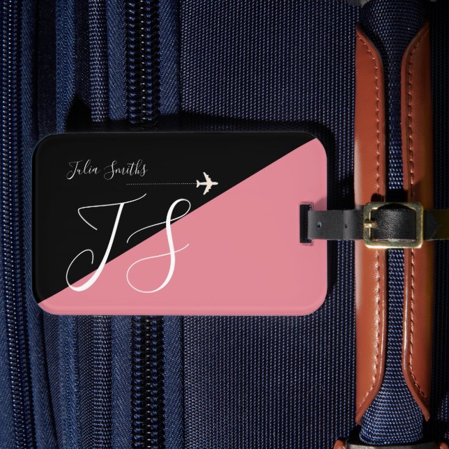 Black Pink modern BAG TAG für sie Gepäckanhänger (Vorderseite Insitu 4)