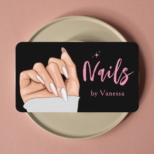 Black Pink Nail Artist Salon Qr Code Business Card Visitenkarte
