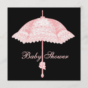 Black Pink Parasol Umbrella Girl Dusche Einladung
