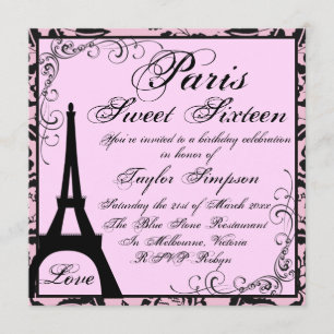 Black & Pink Paris Sweet16 Birthday Einladung