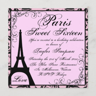 Black & Pink Paris Sweet16 Birthday Einladung