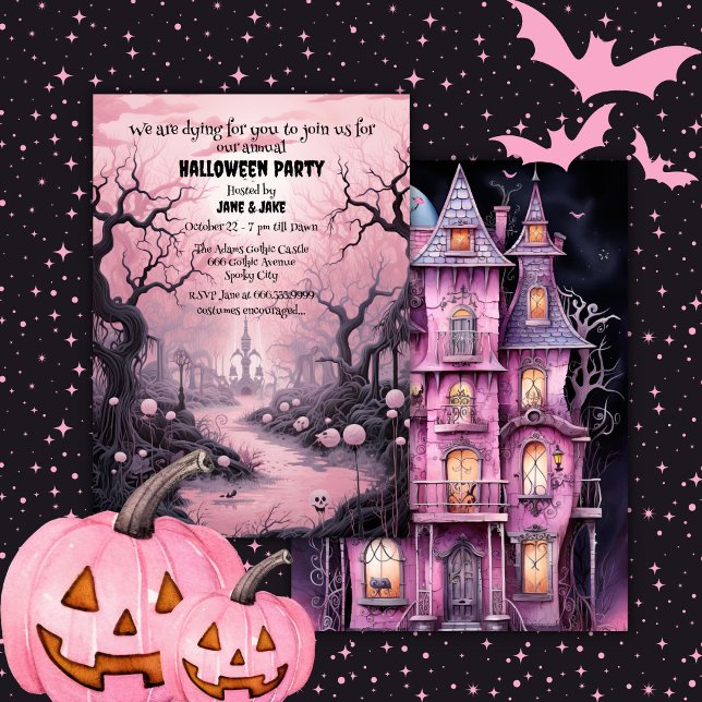 Black&Pink Pastell Goth Graveyard Halloween-Party Einladung (Von Creator hochgeladen)