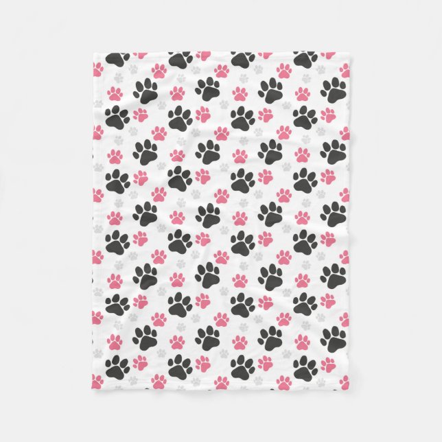 Black Pink Paw Print Dog Owner Puppy Lover Pets Fleecedecke (Vorderseite)