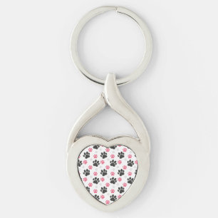 Black Pink Paw Print Dog Owner Puppy Lover Pets Schlüsselanhänger