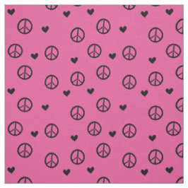 Black Pink Peace Signs and Hearts Stoff