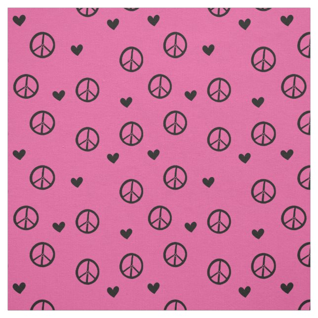 Black Pink Peace Signs and Hearts Stoff (Muster)