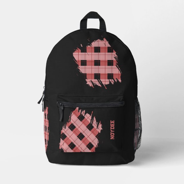 Black, Pink Plaid Patches, Name  Bedruckter Rucksack (Vorderseite)