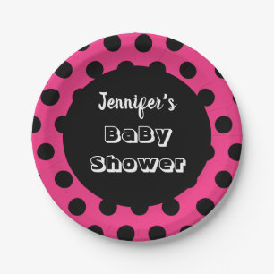 Black & Pink Polka Dot Custom Baby Dusche Pappteller