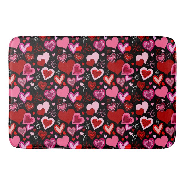 Black Pink Red Hearts Love Pattern Badematte (Vorderseite)