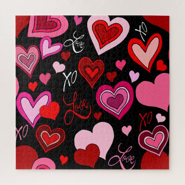 Black Pink Red Hearts Love Pattern Puzzle (Vertikal)