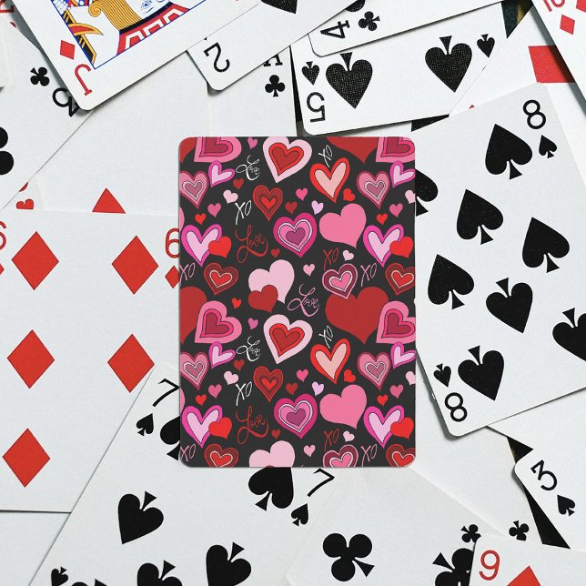 Black Pink Red Hearts Love Pattern Spielkarten (Von Creator hochgeladen)