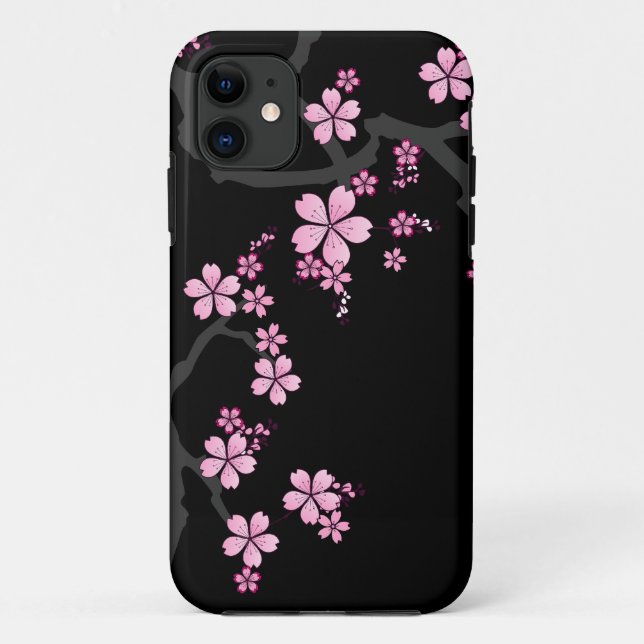 Black Pink Sakura japanisches Design: Case-Mate iPhone Hülle (Rückseite)