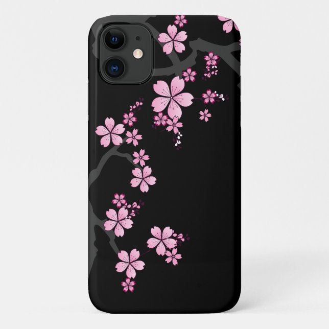 Black Pink Sakura japanisches Design: Case-Mate iPhone Hülle (Rückseite)