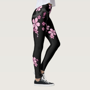 Black Pink Sakura japanisches Design: Leggings