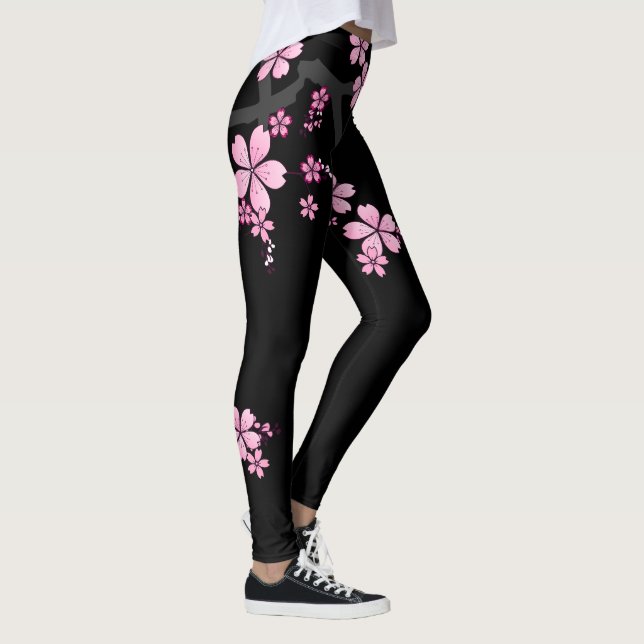 Black Pink Sakura japanisches Design: Leggings (Rechts)