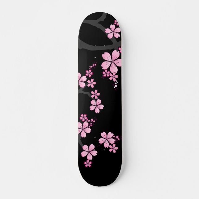 Black Pink Sakura japanisches Design: Skateboard (Vorne)