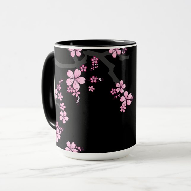 Black Pink Sakura japanisches Design: Tasse (Vorderseite Links)