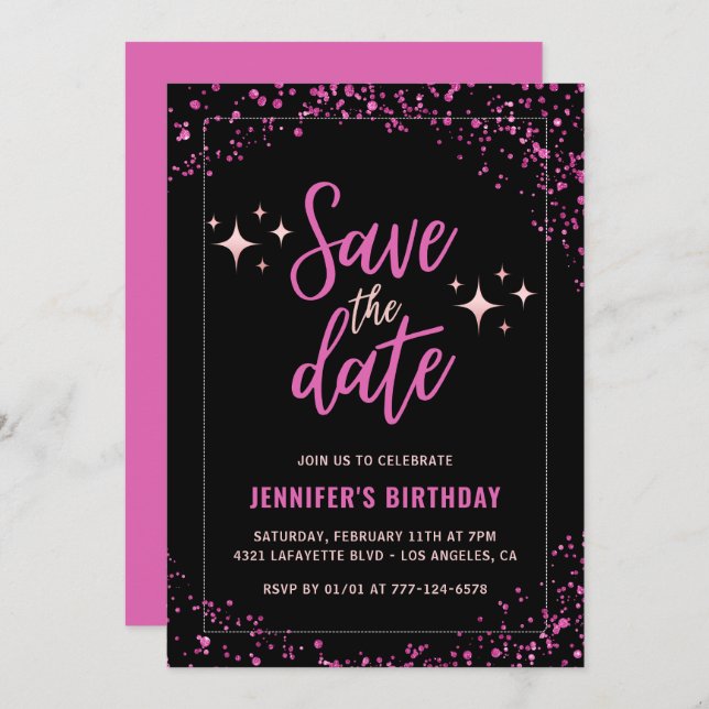 Black Pink Save the Date 86. Einladung (Vorne/Hinten)
