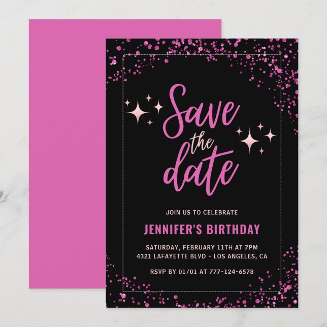 Black Pink Save the Date 97. Geburtstag Einladung (Vorne/Hinten)