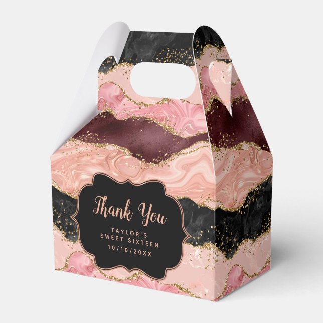 Black Pink Sequins Agate 16 . Geburtstag Danke Geschenkschachtel (Vorderseite)