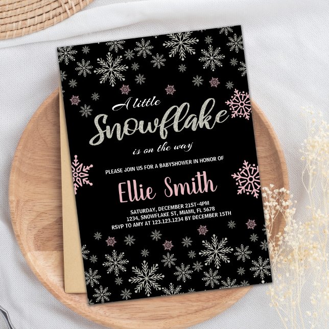 Black Pink Silver Winter Baby Dusche Einladungen (Black Pink Silver Winter Baby Shower Invitations)