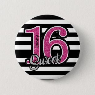 Black Pink Sweet 16 Personalisiert Button