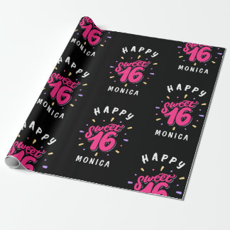 Black Pink Sweet 16 Personalisiert Geburtstag Geschenkpapier