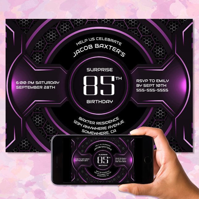 Black Pink Überraschung 85. Geburtstagsparty Einladung (Von Creator hochgeladen)