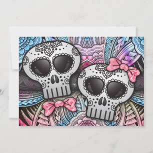 Black Pink und Blue Sugar Skull Hochzeitssender Gl Einladung