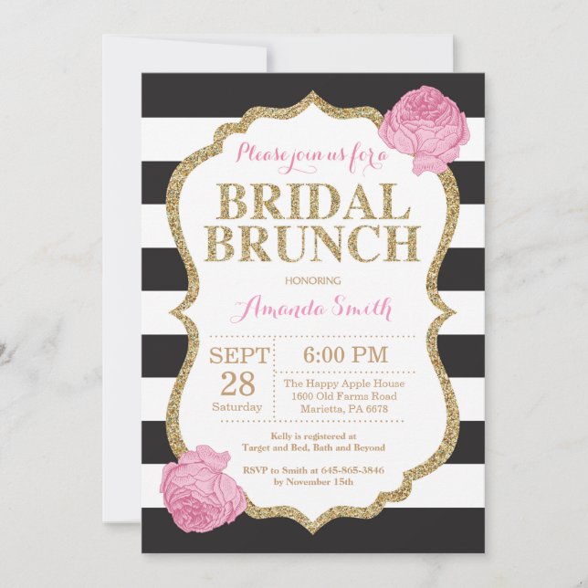 Black Pink und Gold Bridal Brunch Einladung (Vorderseite)