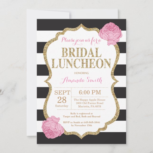 Black Pink und Gold Bridal Luncheon Einladung (Vorderseite)