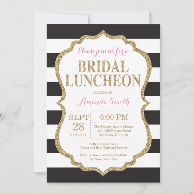 Black Pink und Gold Bridal Luncheon Einladung (Vorderseite)
