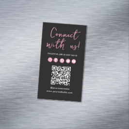 Black Pink Verbinden Sie mit dem QR-Code der Socia Magnetische Visitenkarte